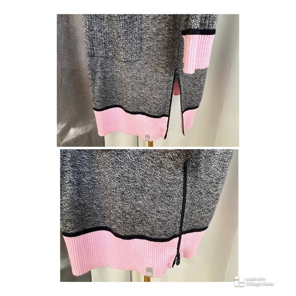 T by Talbots Cardigan‎ Women Large Gray Pink Trim Open Front Longline Loungewear - Picture 8 of 11